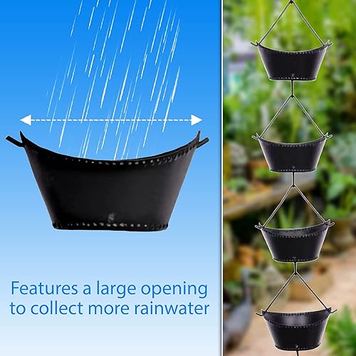 Miniatura 4 de Cadena de lluvia para copa de barco de 8.5 pies, hierro recubierto de polvo negro, elegantes cadenas de lluvia para canaletas