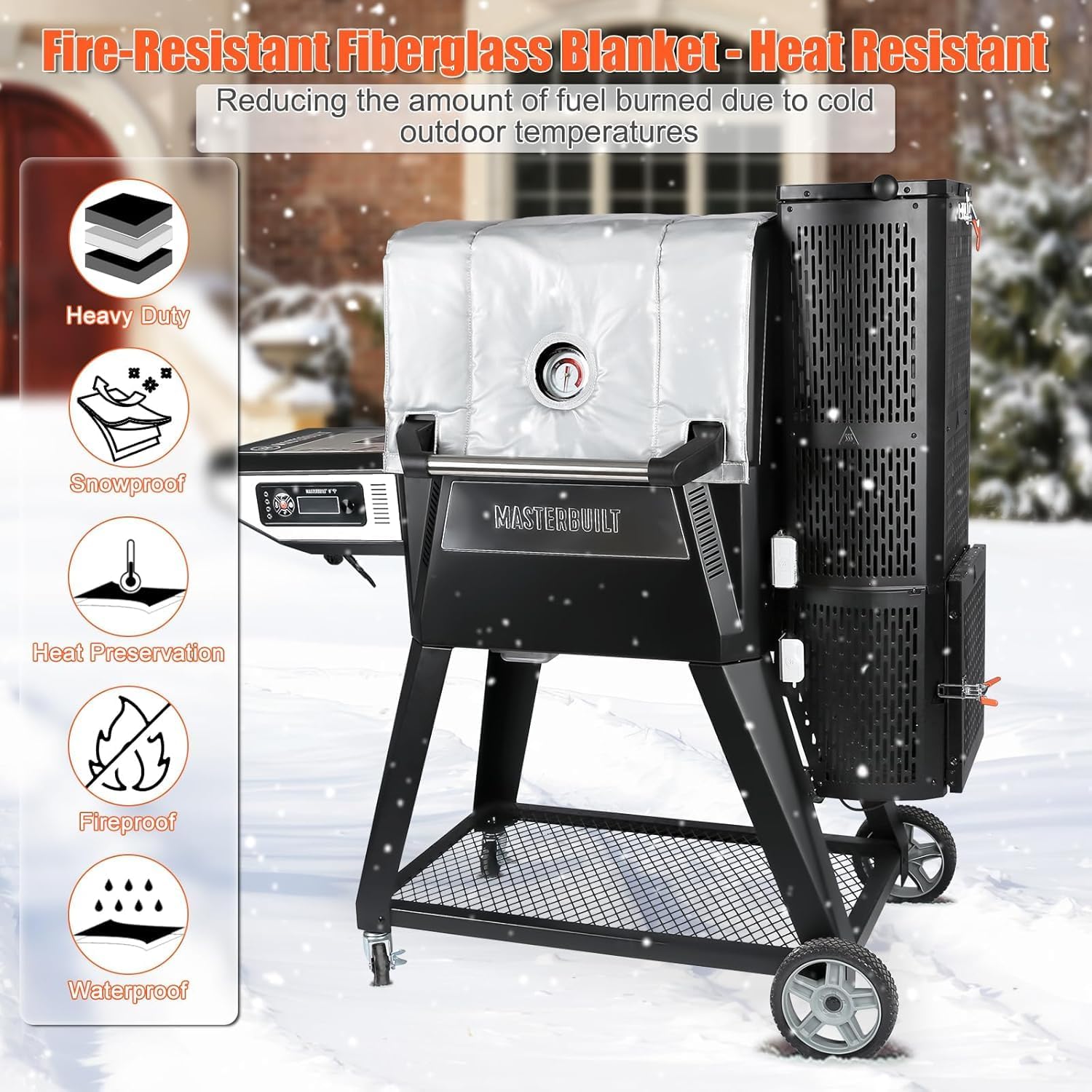 Grill Insulated Blanket for Masterbuilt 560 600 Digital Charcoal Grill and Smoker Combo, MB20080220 MB20041023 Gravity Series Grill - Smoker Insulation Blanket Saves Lots of pellets for Winter Cooking