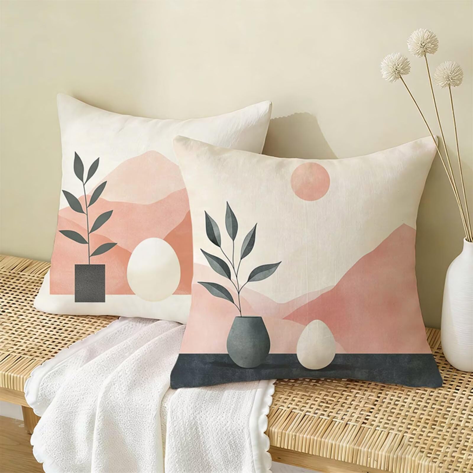 Modern Kissenbezug 80 x 80 CM 2er Set, Rosa Leinen Kissenbezug, Doppelseitiger Druck Kissenbezüge für Sofa, Couch, Bett, Mit Reißverschluss & Waschbar, Alle Jahreszeiten, Bequeme Wohnaccessoires X-783
