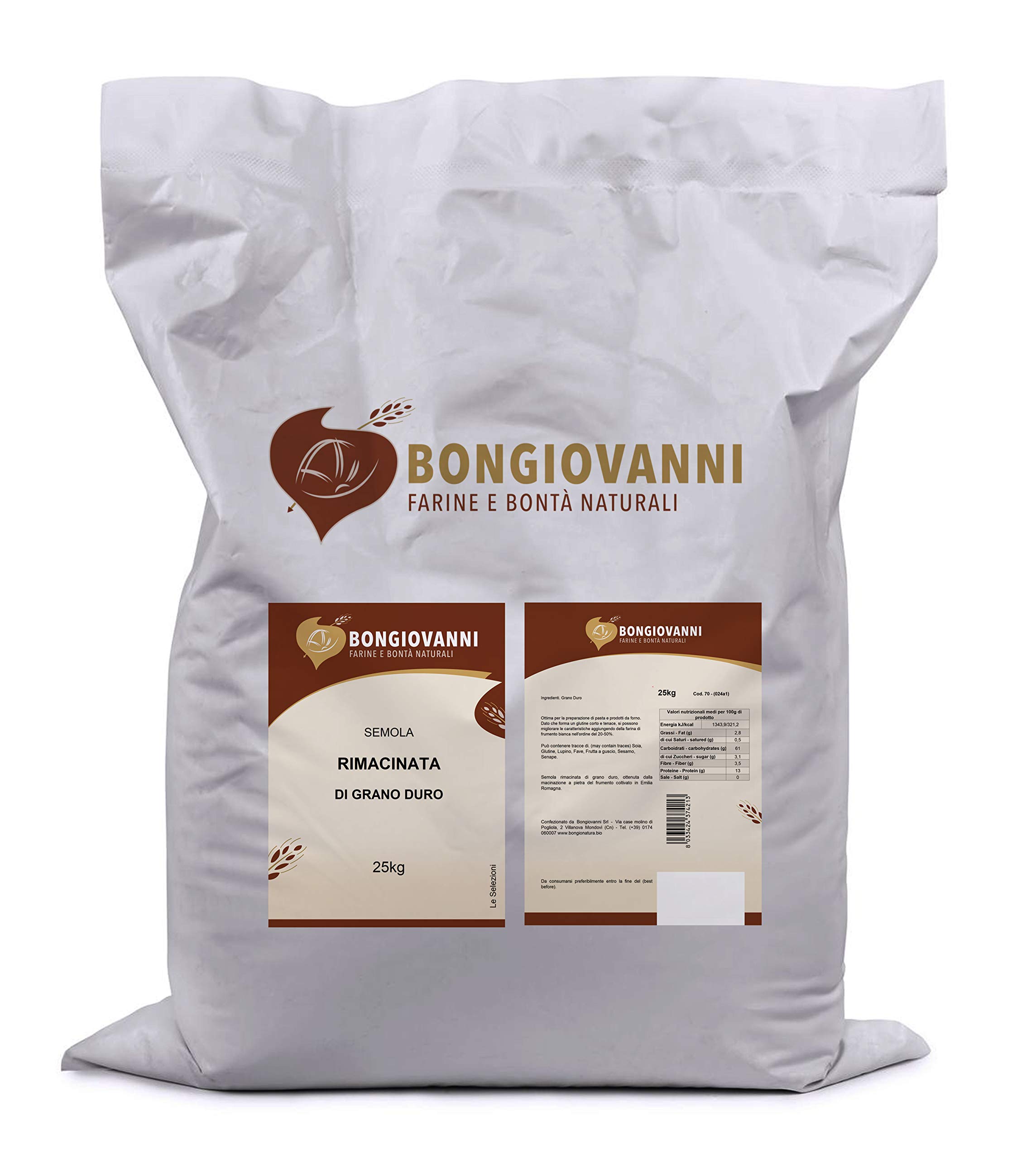 BONGIOVANNI FARINE E BONTA' NATURALI Semola Rimacinata di Grano Duro 25Kg