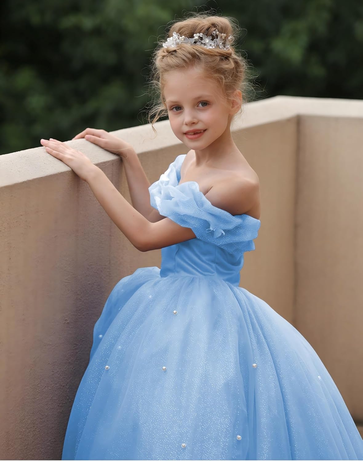 GETCUTE Off Shoulder Flower Girl Dress Elegant Puffy Tulle Pageant Gown Sparkly Pearls Formal Evening Party Dresses - Image 5