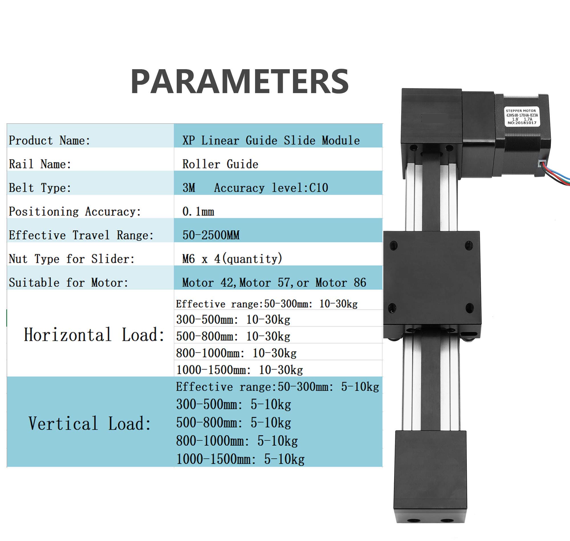 Antrella 700mm Effective Travel Length, Belt Model 3M Roller Guide Slide Memory with 57 Stepper Motor Nema 23, XP Series Motion Sliding Table System, for CNC and 3D Printer
