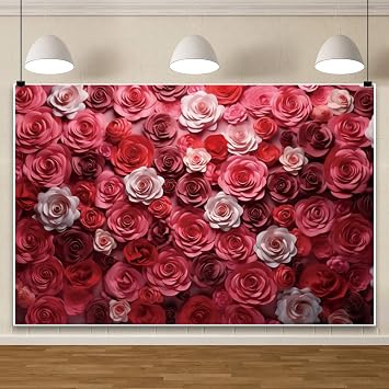 10x8ft Pink Red Rose Wall Backdrop Flowers Theme Wedding Photography Background for Girls Princess Birthday Baby Shower Party Decor Banner Floral Photo Studio Booth Props