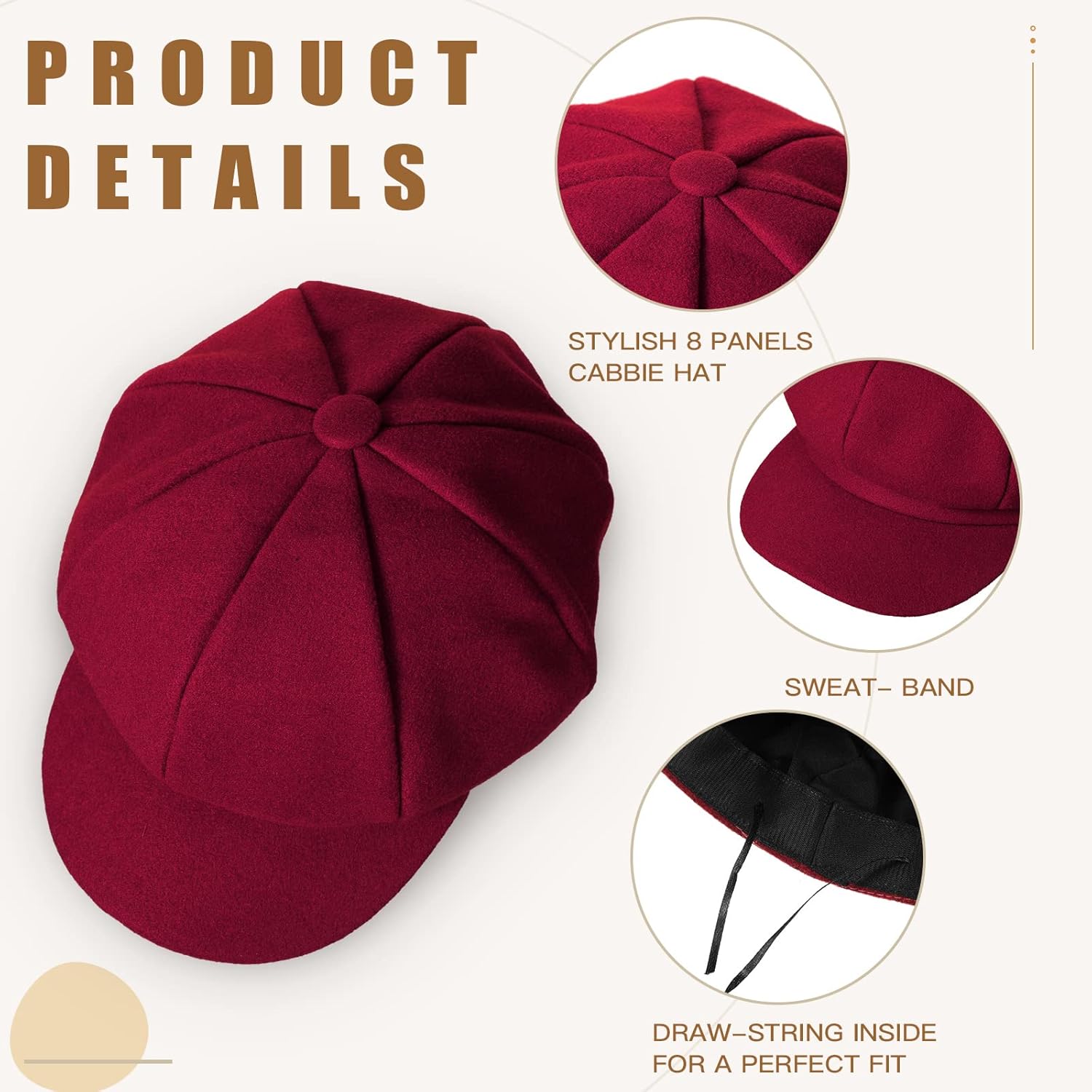 Cindeer 6 Pcs Women Newsboy Caps Ladies Hat Warm Wool Visor Beret Hats for Women Vintage Baker Boy - Image 2