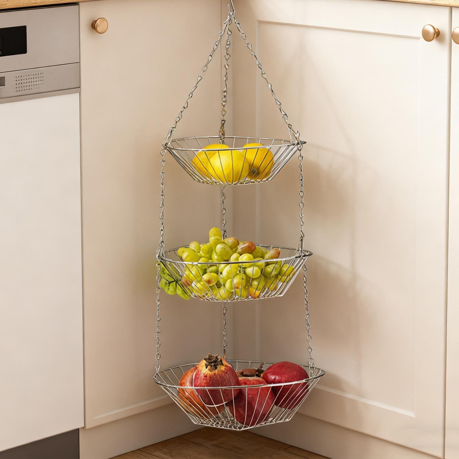 Caja de Almacenamiento Tipo Cesta para Cocina Generisch - Estante de Alambre de 3 Niveles, Ahorra Mucho Espacio y Tiene una construcción de Metal Duradera con Acabado Resistente a la oxidación.