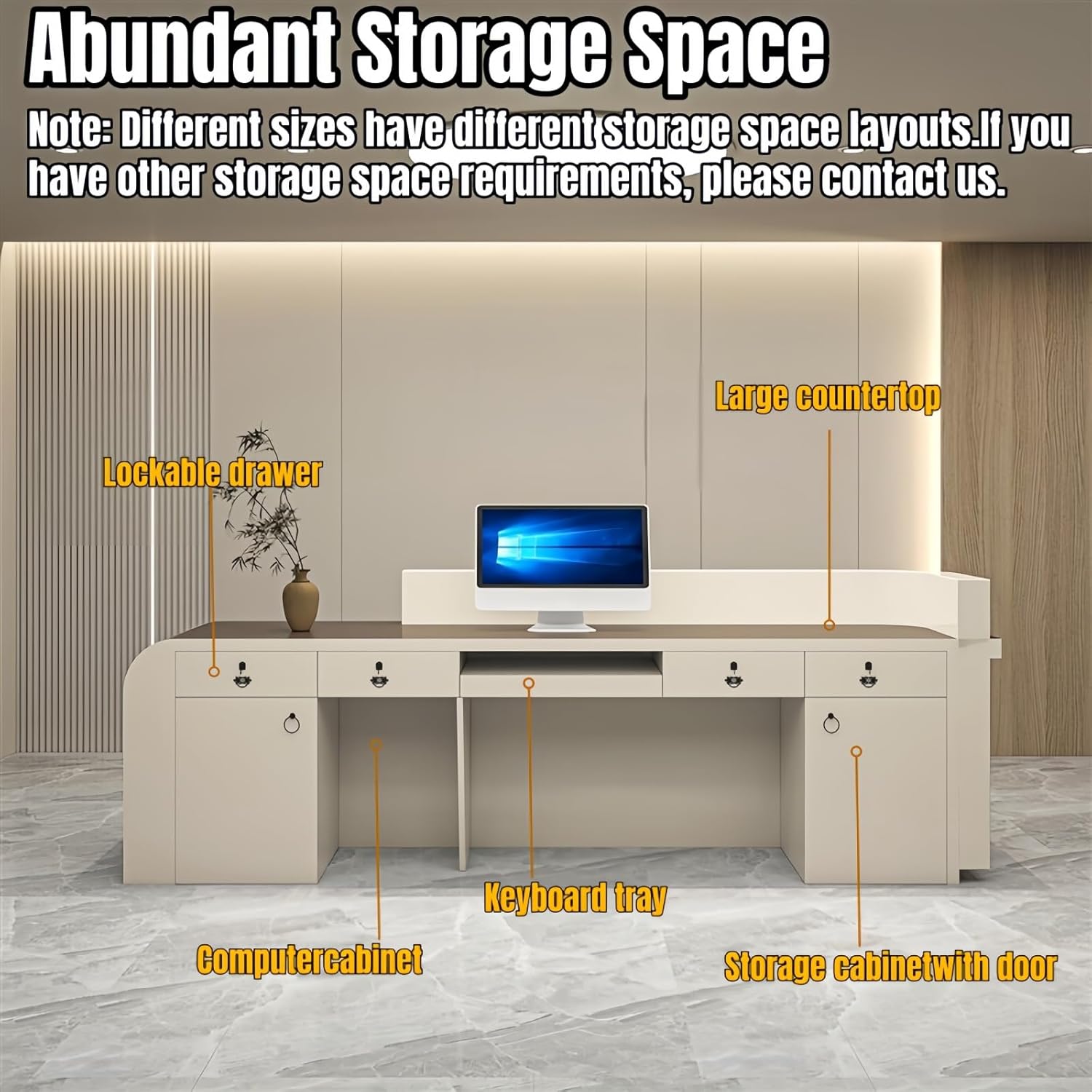 Reception Desk - Modern Front Desk with Checkout Counter Function, Retail Counter Design, Fully Assembled with Custom Logo Option for Commercial Use (Style B, 80")