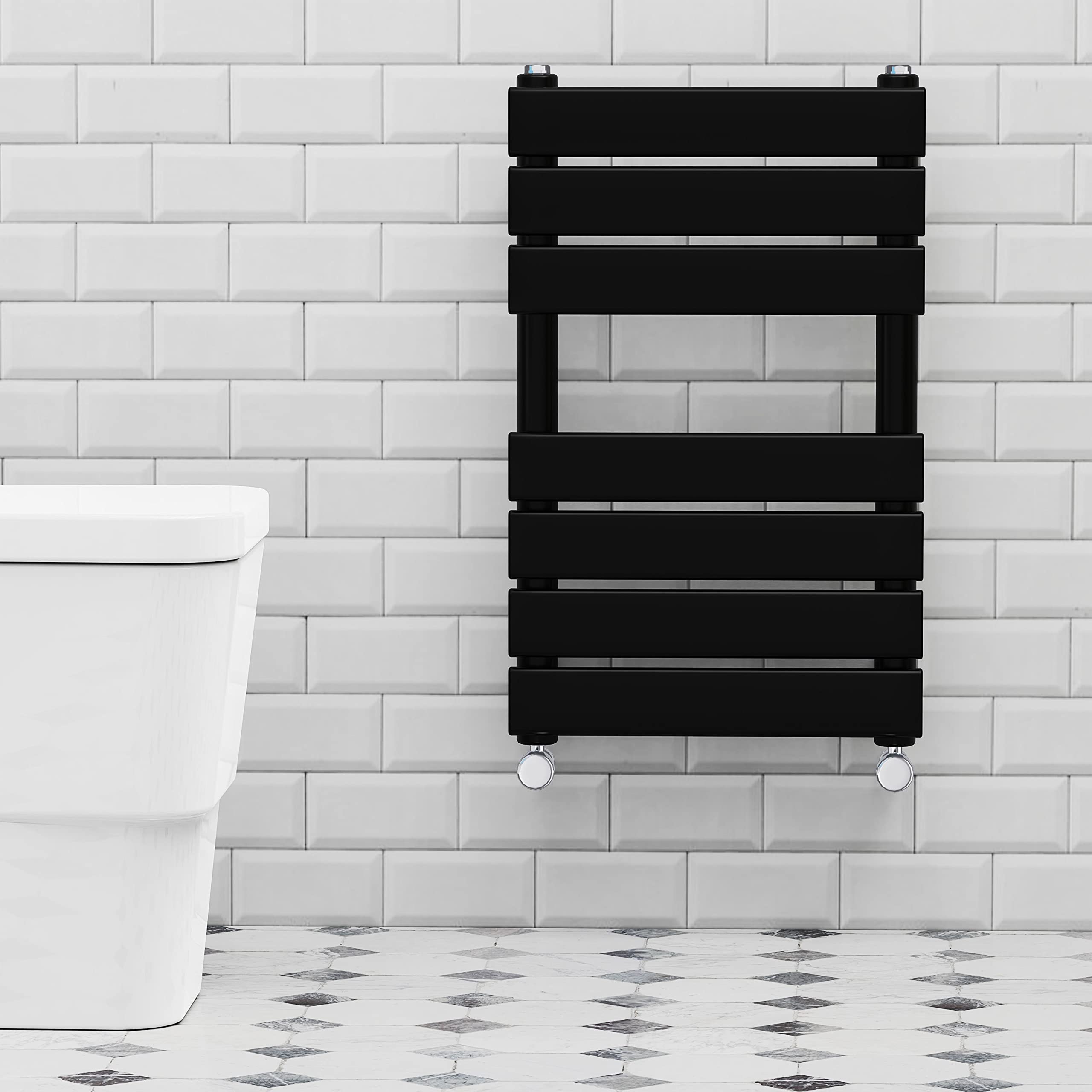Warmehaus Black 650 x 400mm Flat Panel Heated Towel Rail with 68mm Pipe Diameter — image 1
