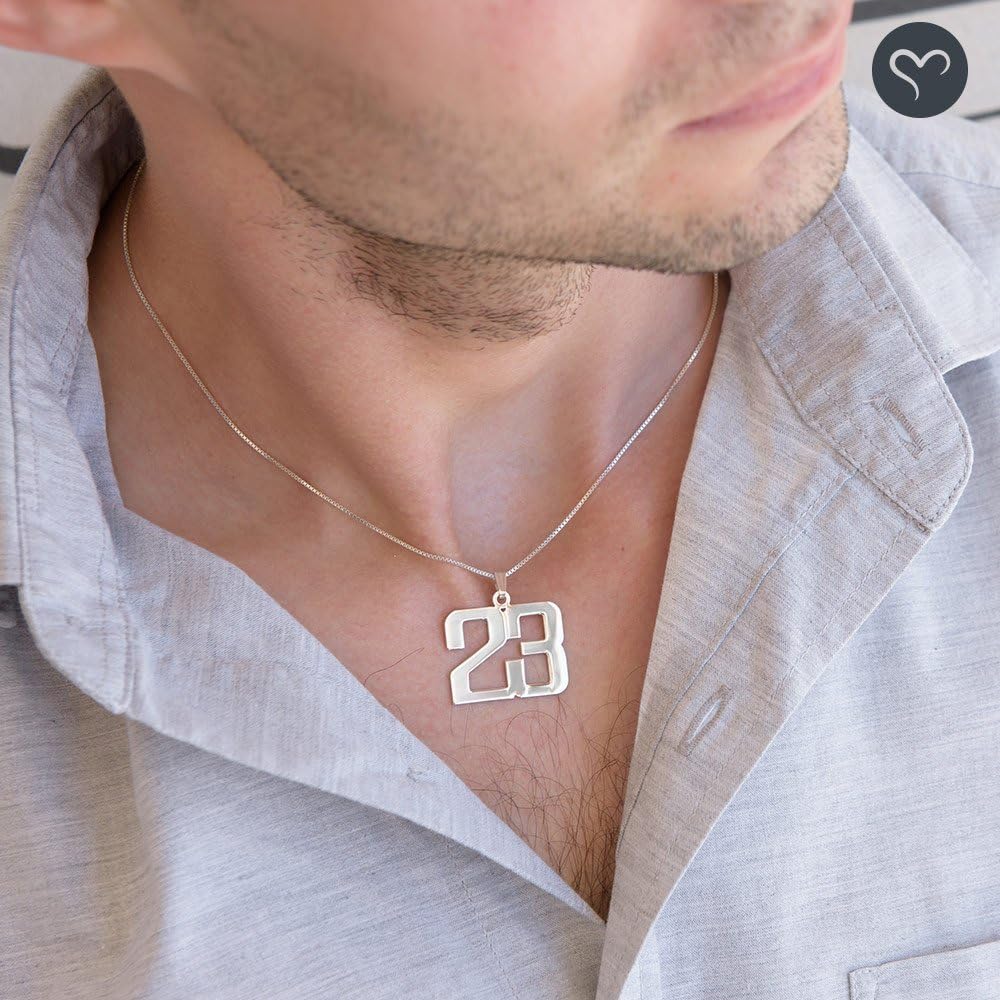 MYKA - Men's Personalized Number Charm Necklace in Sterling Silver 925, 18K Gold Plating Custom Made Jewelry Gift for Him, Dad, Father, Boyfriend - For Father's Day, Birthday, Christmas, Xmas, Anniversary