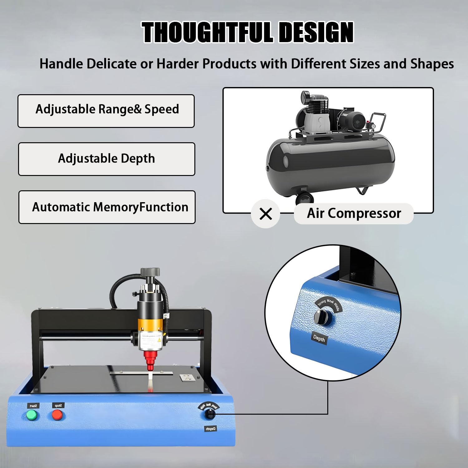 Máquina de grabado de metal de alta potencia, máquina de marcado eléctrico para aluminio, hierro, cobre, área de trabajo de 200 x 150 mm, profundidad de marcado de 0,05 a 1 mm, velocidad de 2 pulgadas