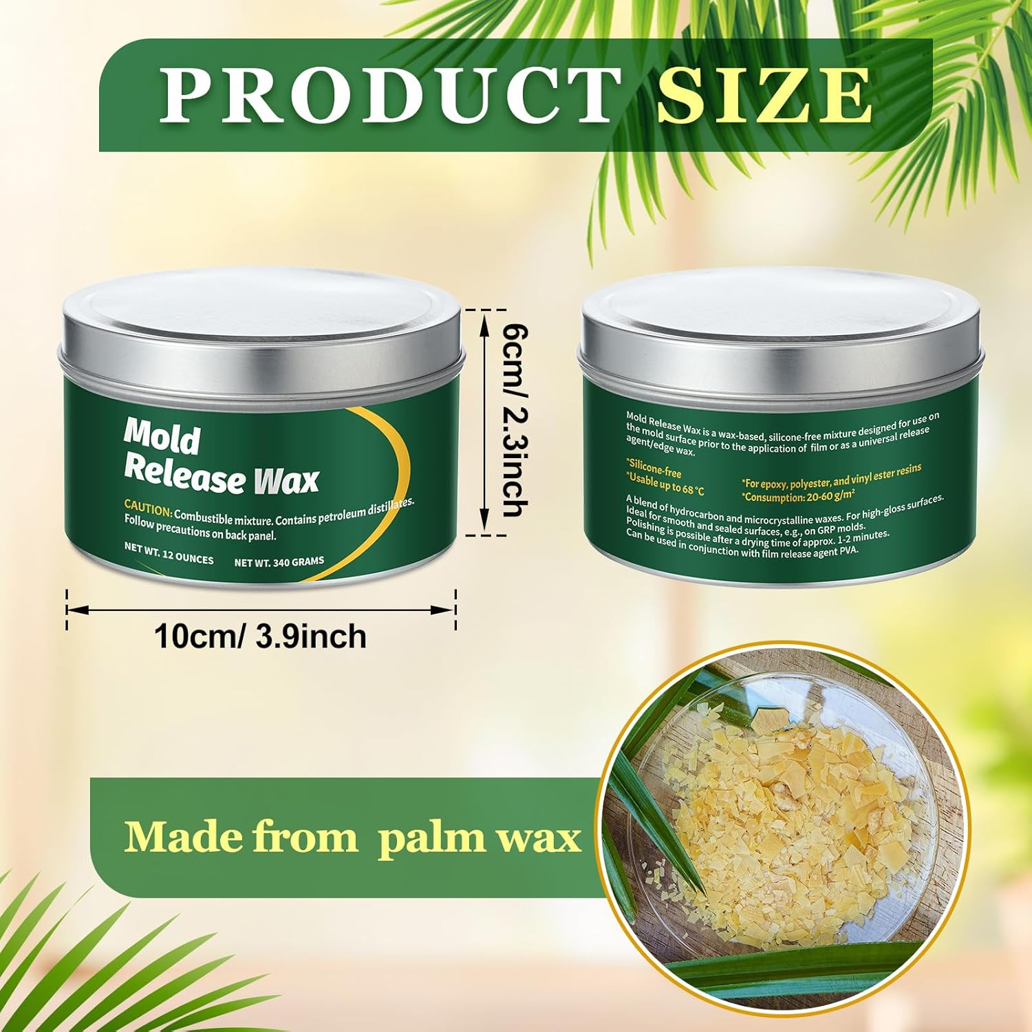 MTLEE 2 Pack 12oz Can Mold Release Wax Mold Release Agent, Inexpensive Edge Wax Out for Candle Resin Silicone Removal Larger Molds, 340g Per Can