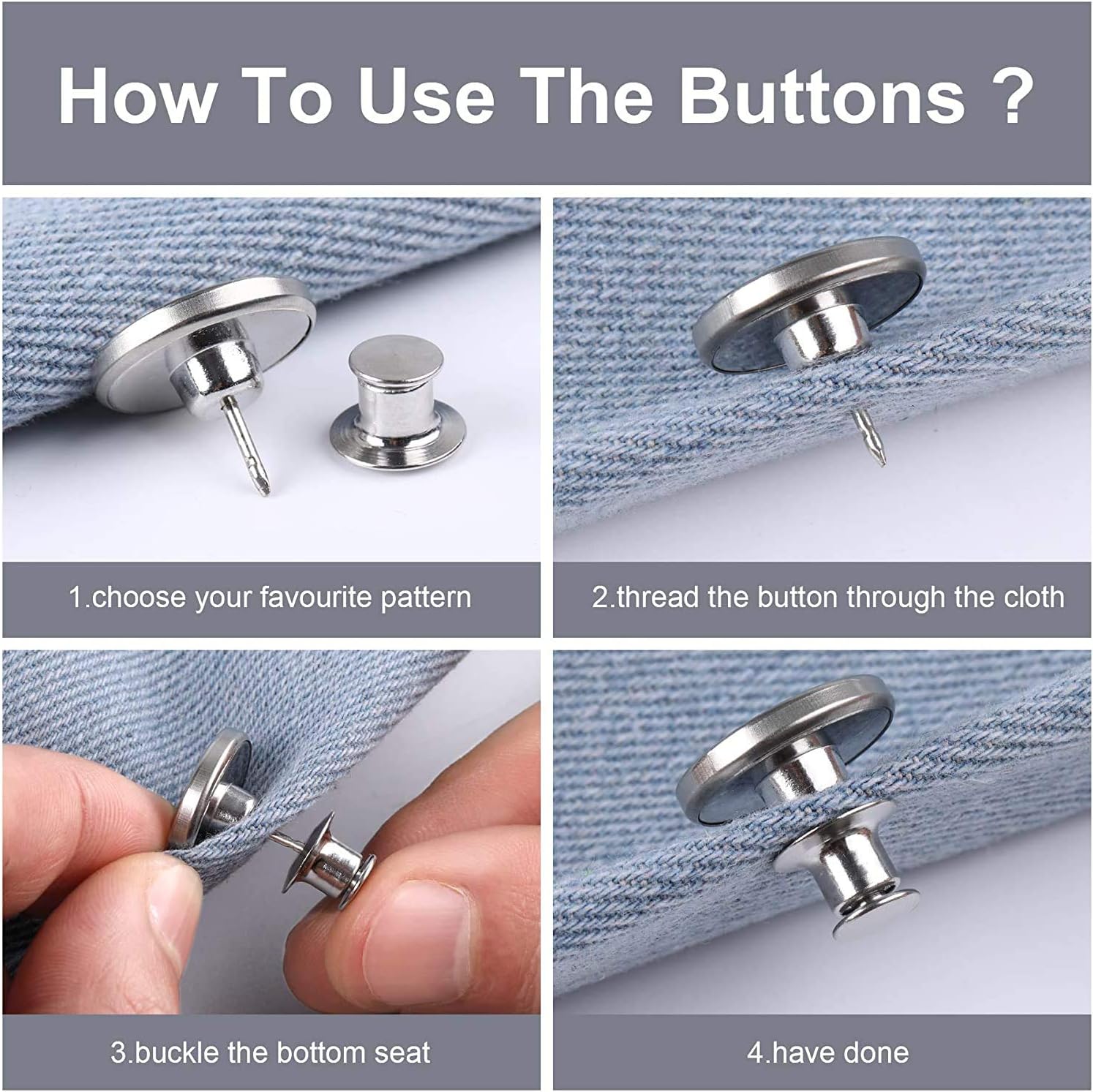 12 Sets 17mm Replacement Jean Buttons 