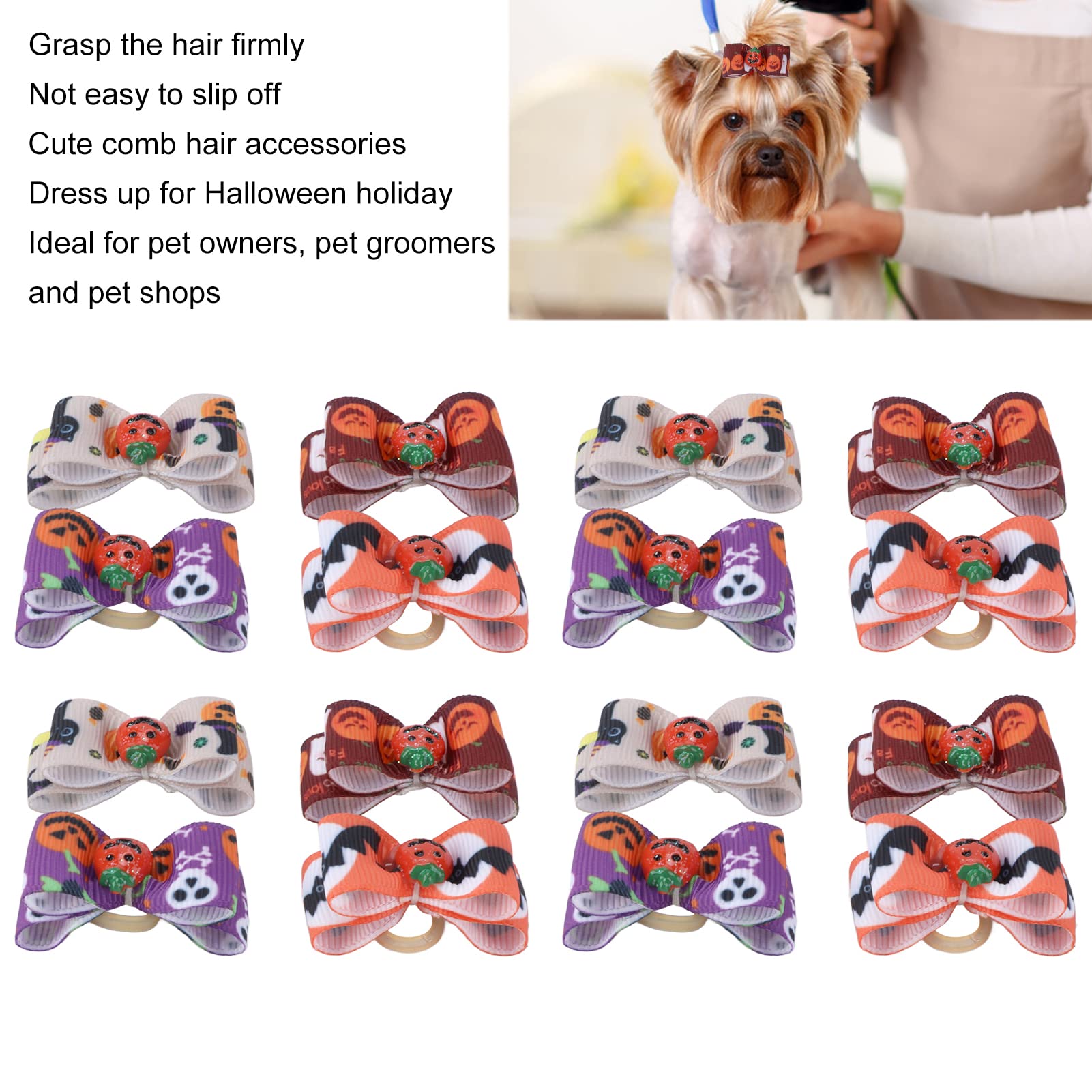 Vitdipy 16Pcs Dog Hair Bows, Cute Mix Colors Pet Bowknot Headdress with Rubber Band for Halloween Thanksgiving Pet Supplies - Image 4