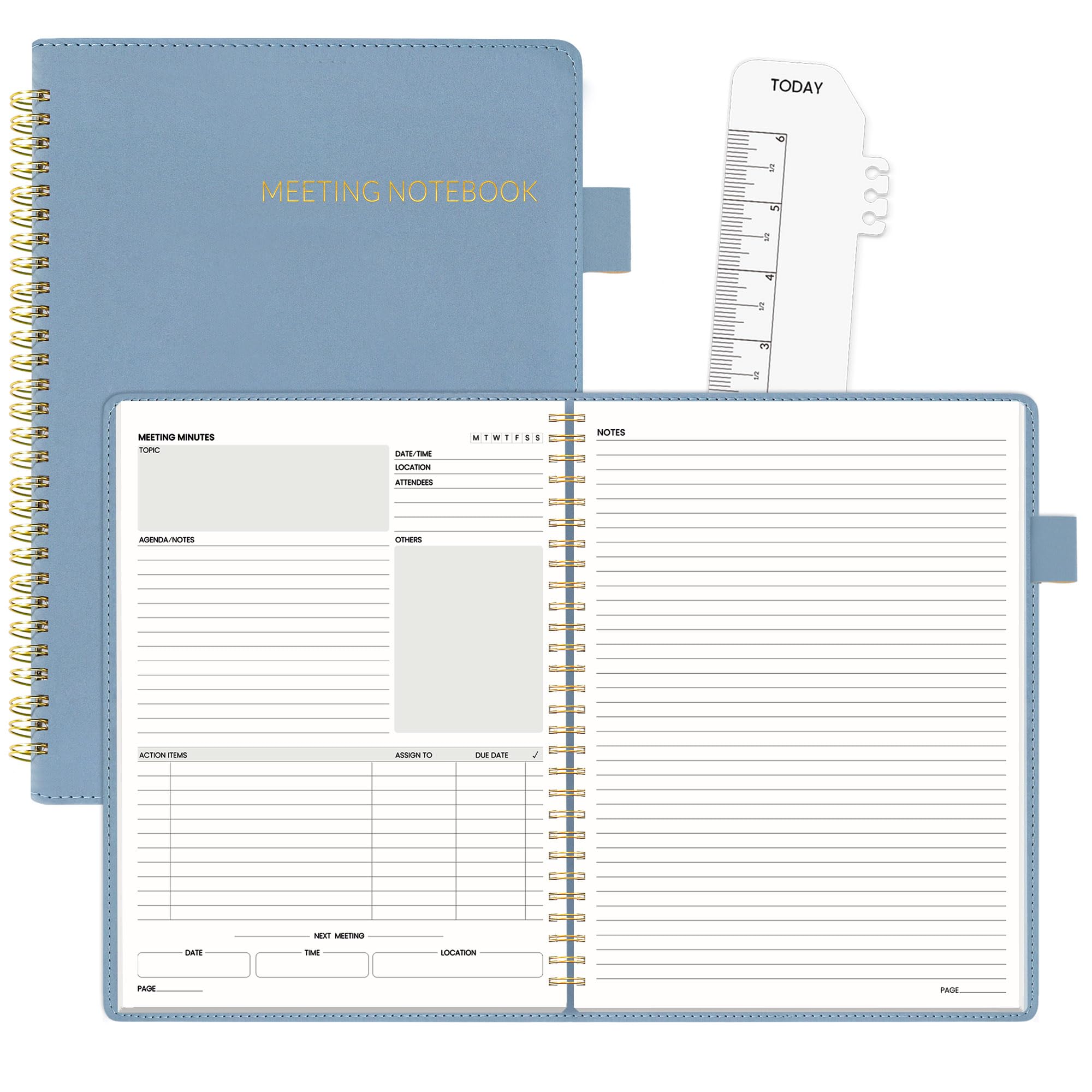 SUNEE Half Meeting Half Note - 7.5"x10" Professional Notebooks for Work - 160 Pages, B5 Size Project Planner, Spiral Meeting Agenda Organizer for