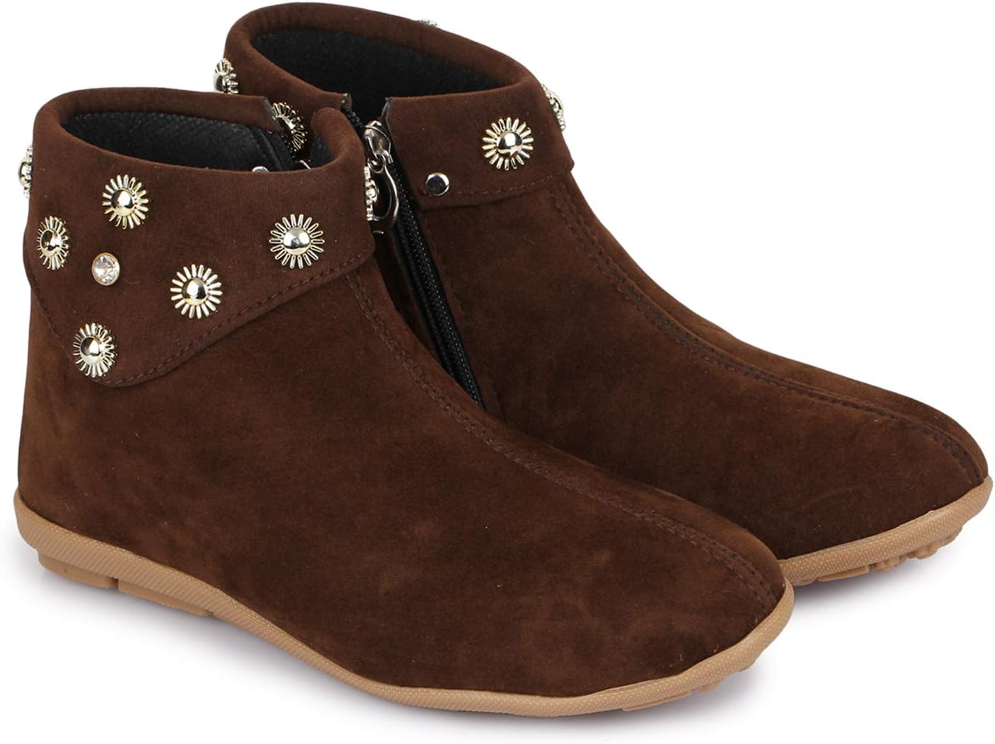 Shezone Beautiful Brown Color Velvet Material Ankle Lenth Boots for Women from GF_002_Brown