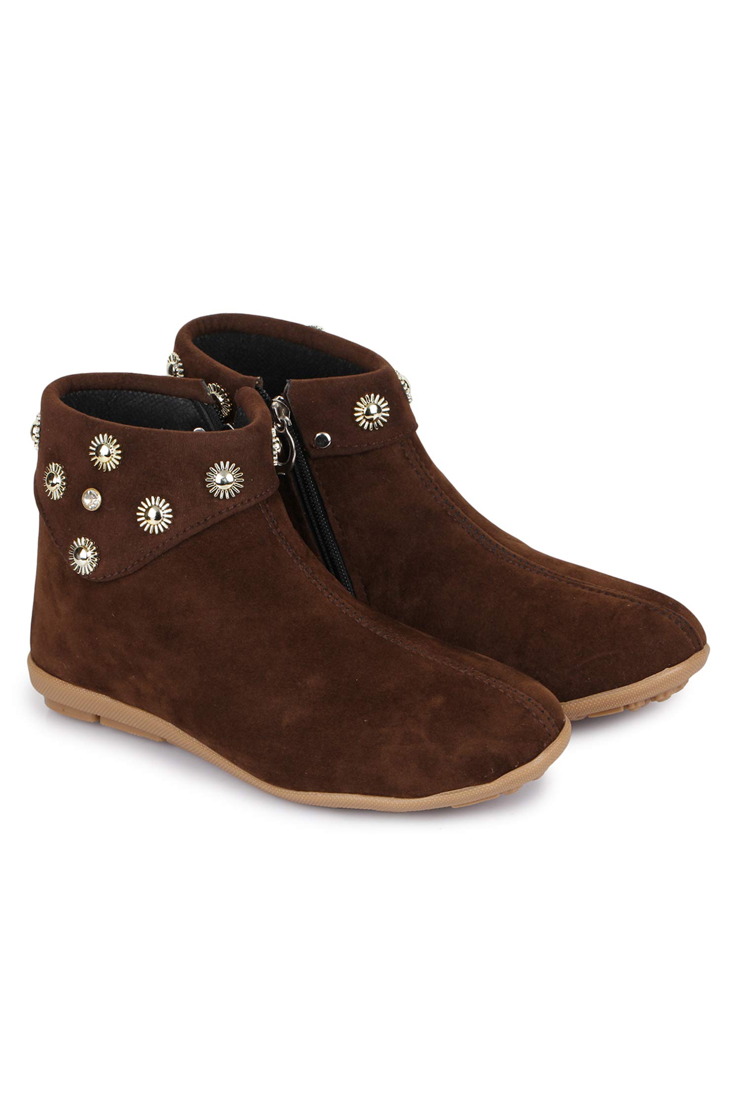 Shezone Beautiful Brown Color Velvet Material Ankle Lenth Boots for Women from GF_002_Brown