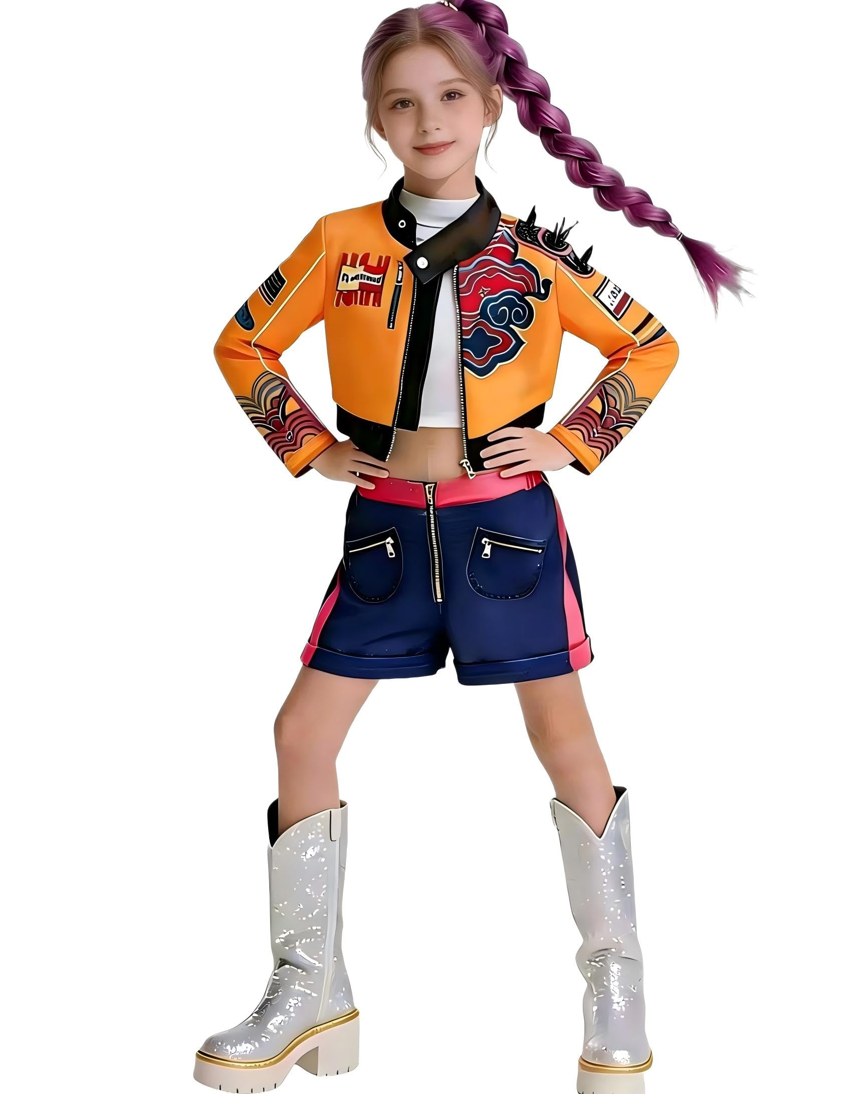 Halloween Costume Kids,Girls Cosplay Outfit,Black Top T-Shirt Shorts (4-12Years