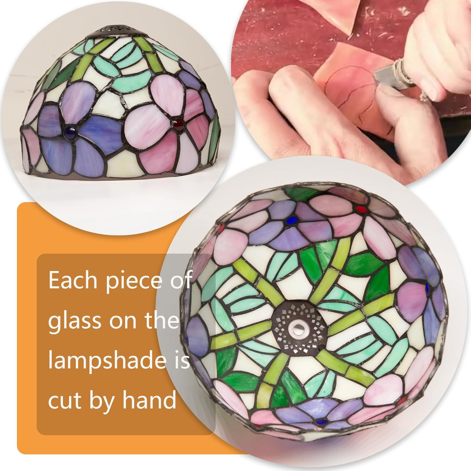 Small Tiffany Table Lamp,3 Color Temperature,8 Inch Antique Stained Glass Lamp for Bedroom Living Room Home,Handcrafted Light,Included E26 Bulb (Four Flower)