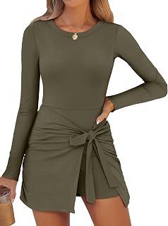 Women Long Sleeve Tennis Dress 2025 Fall Bodycon Tie Waist Romper Skorts Athletic Mini Dresses Built in Shorts
