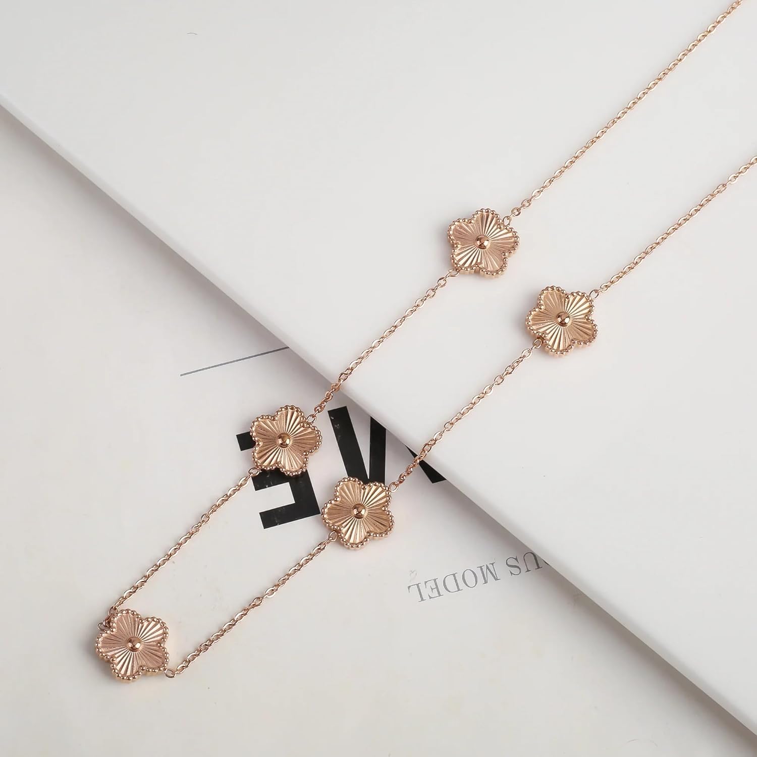 18K Yellow Gold Four Leaf Clover Necklace For Women, Cute Colorful Lucky Clover Pendant - Five-Leaf Flower Chain, Alhambra Necklace For Birthday Valentine Graduation Gifts
