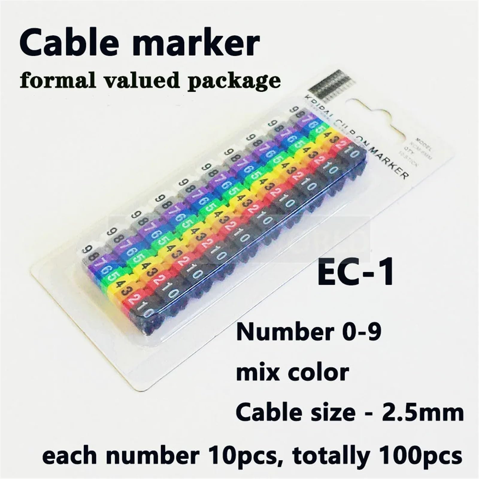 Etichettatura cavi, 500 pezzi EC-0 EC-1 Numero 0-9 Segnacavi colorati in PVC Etichette di identificazione elettrica isolate da 2,5 mm²(Ec 1 100pcs 0 9)