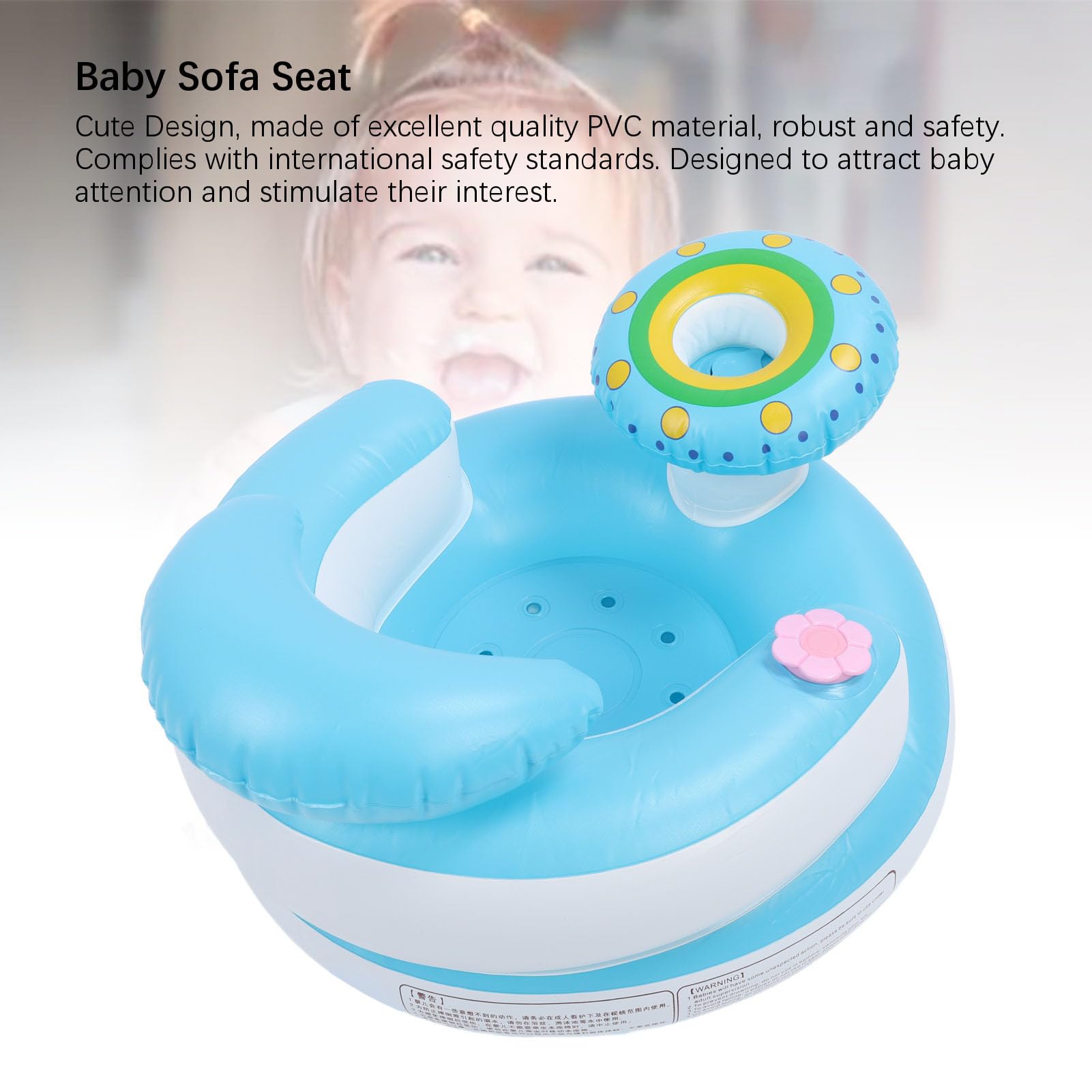 Aufblasbarer Babystuhl mit Sicherer Rückenstütze Zum Baden, Spielen, Füttern – Tragbares Baby für Neugeborene und Kleinkinder – PVC-Material Blau