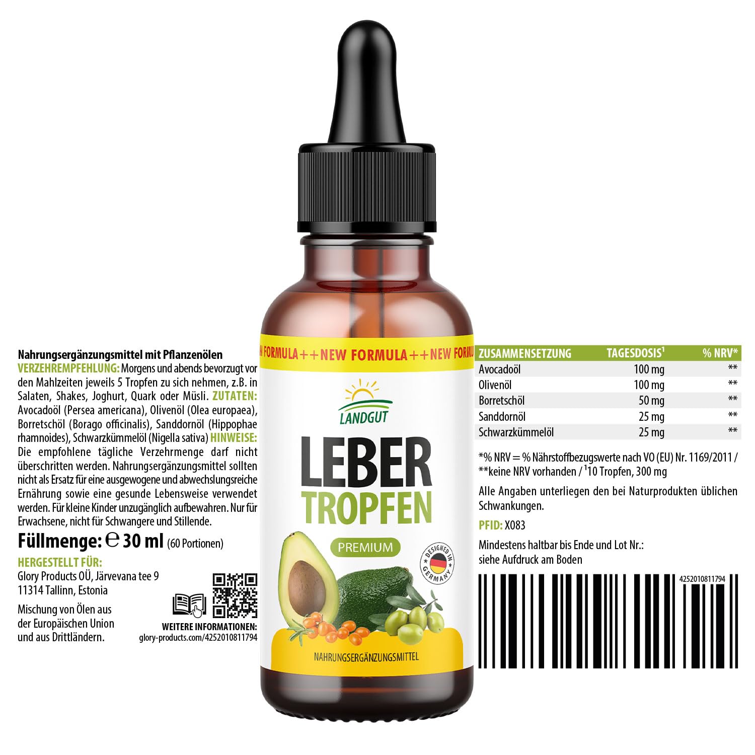 Landgut Leber Tropfen | aus reinen Pflanzenölen | für Frauen & Männer geeignet | 30 ml Inhalt pro Flasche 1x
