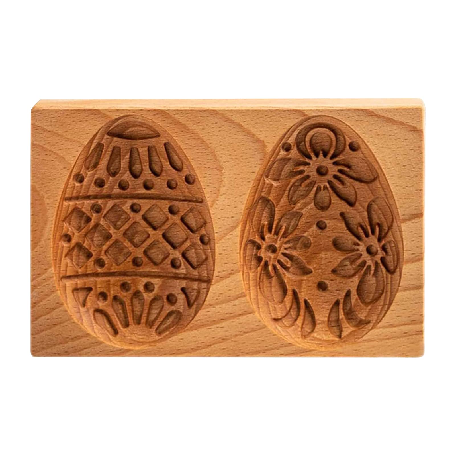 Qikam H: Double Egg Wooden Cookie Presses, Cookie Carved Wooden Mould Press Embossing Baking Mold Flower Gingerbread Cookie Stamp