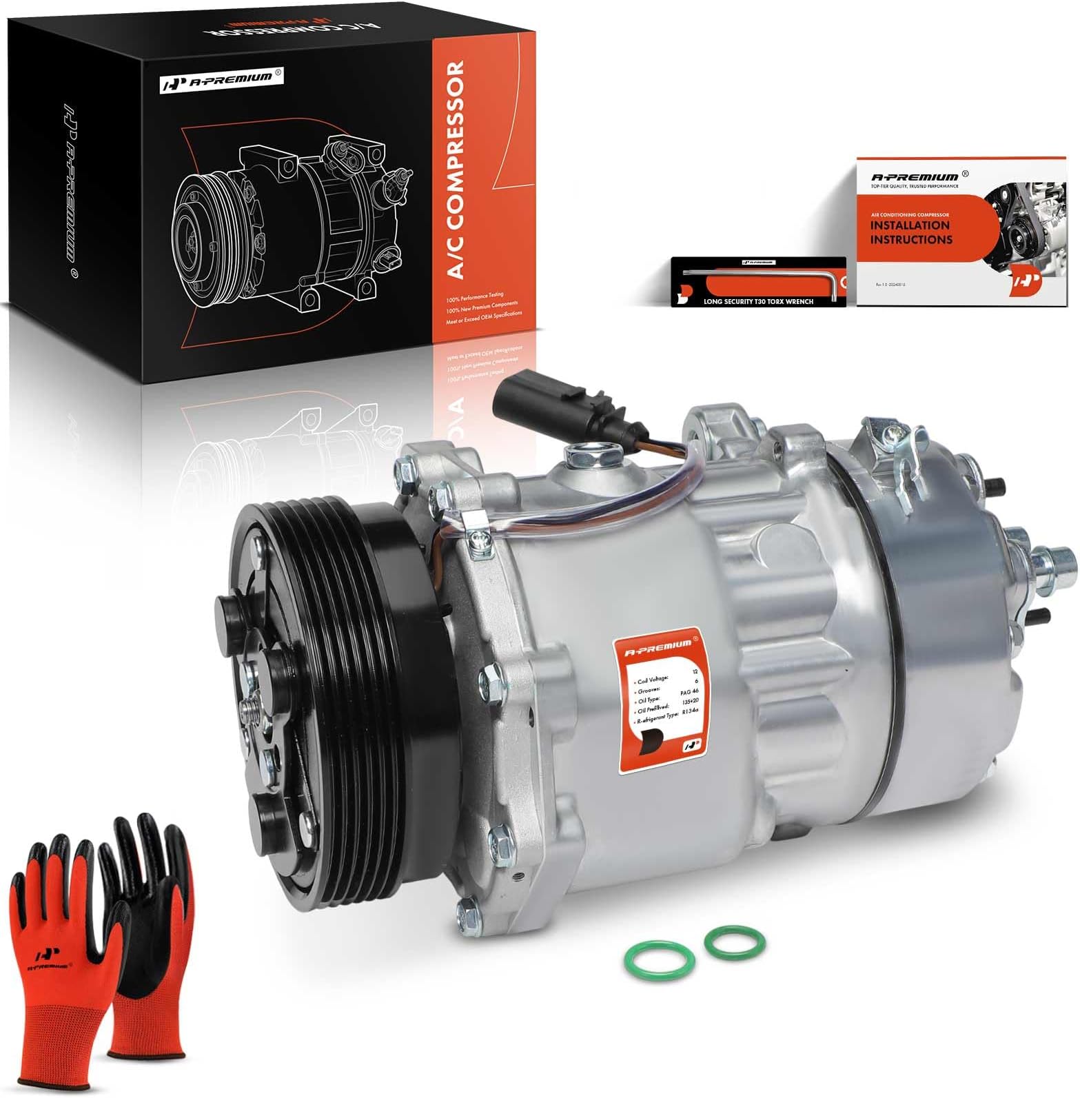 A-Premium A/C Compressor with Clutch Compatible with Volkswagen Jetta 1999-2005, Beetle Golf R32, Audi A3 TT Quattro