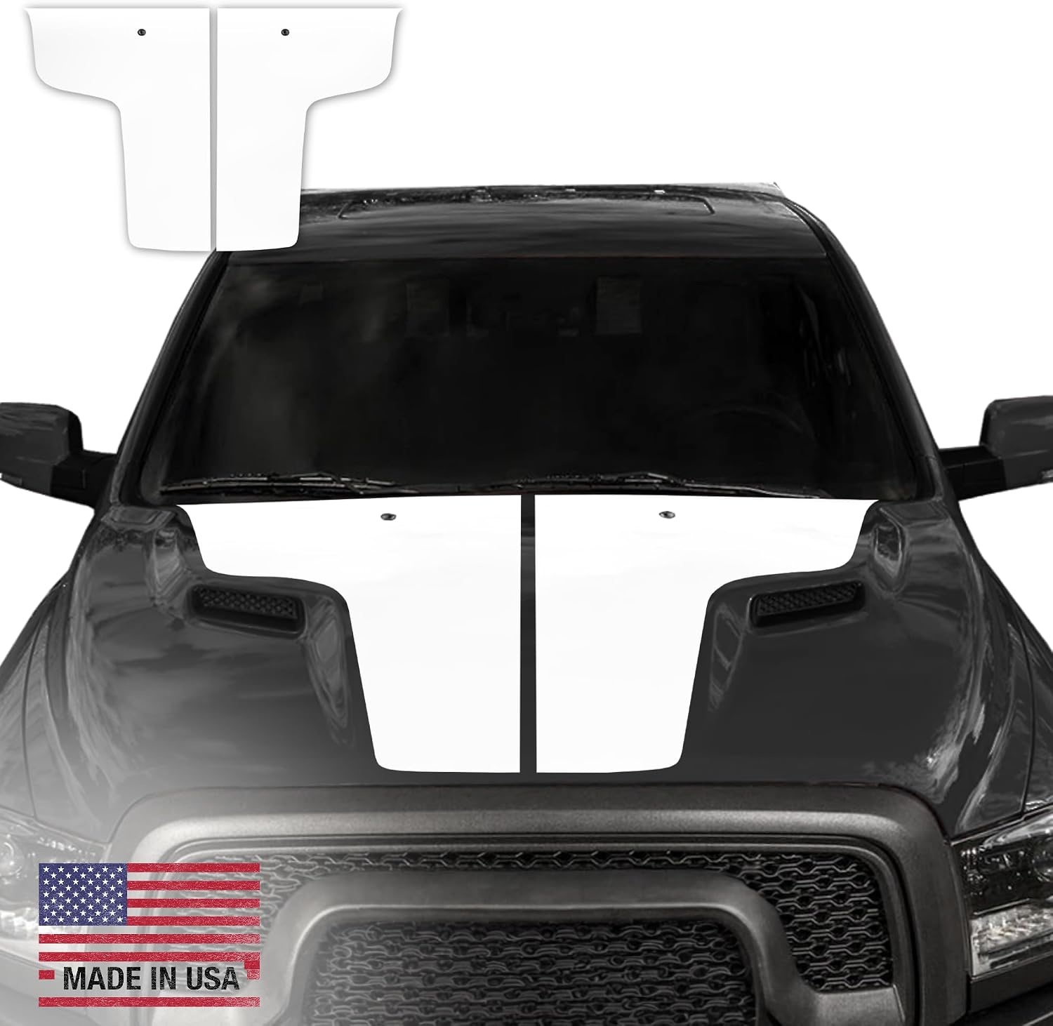 Sport Hood Dual Rebel Racing Stripe Vinyl Graphics Kit Decal Sticker Compatible with Dodge Ram 1500 2500 Rebel 2009-2018 (Blue)