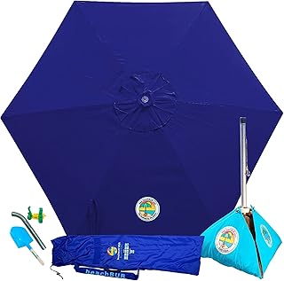 BEACHBUB ALL-IN-ONE BEACH UMBRELLA SYSTEM. Includes ULTRA Base (compliant with the ASTM F3681-24 Beach Umbrella Safety Standard). (Deep Ocean Blue)