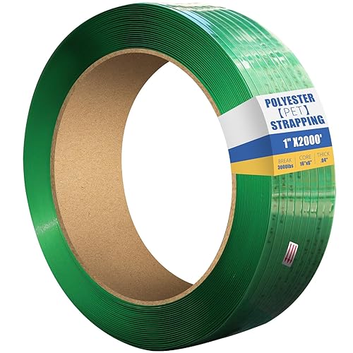 Miniatura 13 de 5/8 "x.034 x1000ft poliéster (PET) Rollo de flejado de embalaje de paletas de embalaje de plástico de bandas de polietileno Verde 1450lbs