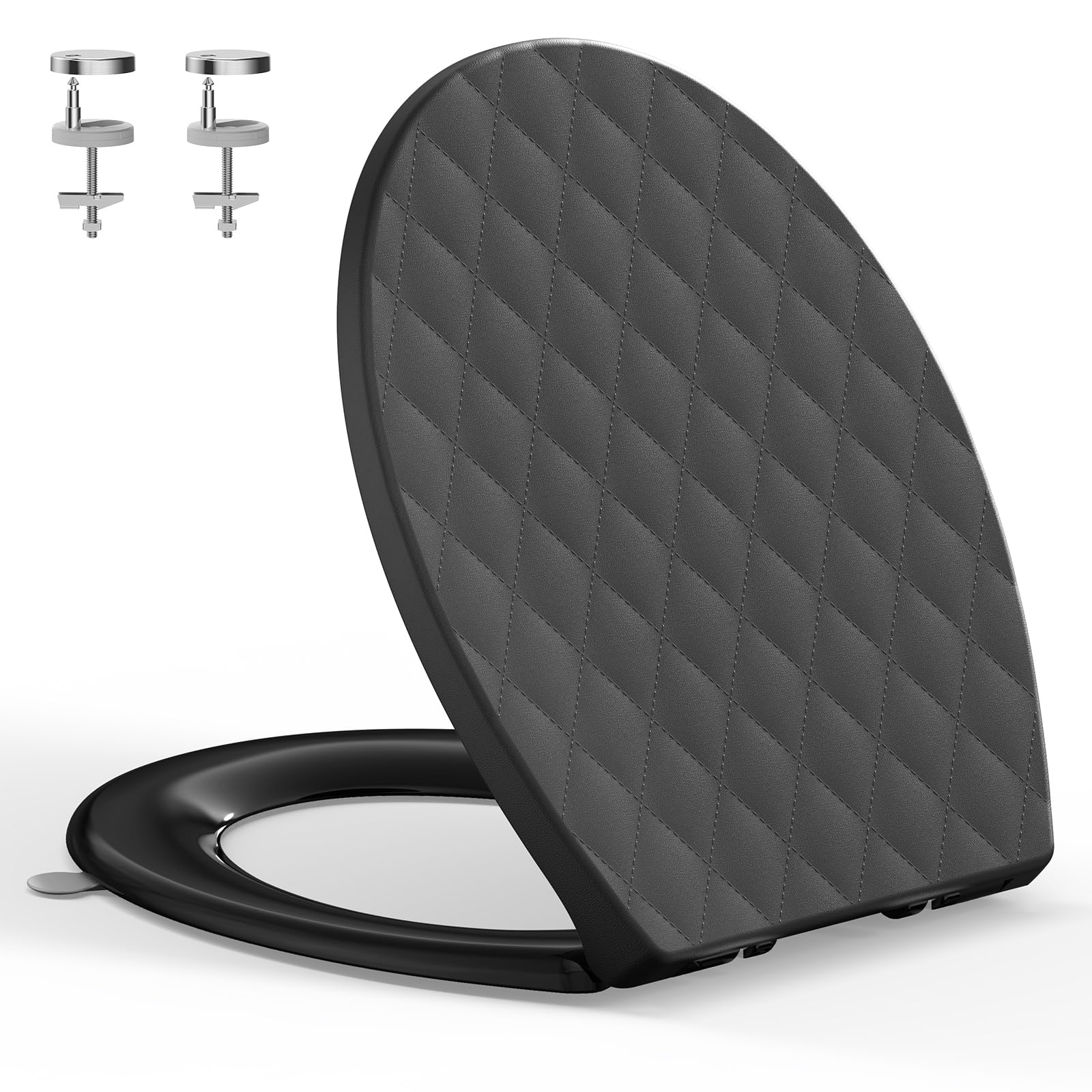 YEAUPE PRO Black Oval Toilet Seat Soft Close,Quick Release Loo Seat, Durable PP Removable Toilet Lid with Adjustable Hinges,Anti-Slip, Easy to Clean, Universal Fit Bathroom Toilet Bowl,44.6 x 37.1 cm