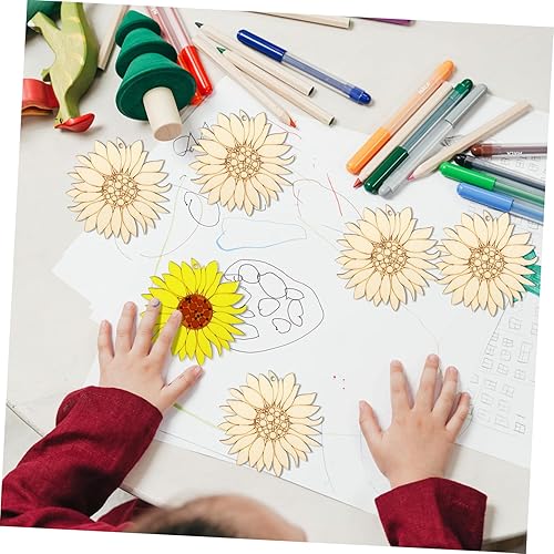 Miniatura 4 de EXCEART 10 recortes de girasol de madera sin terminar - Kits de manualidades - Adornos de madera de girasol