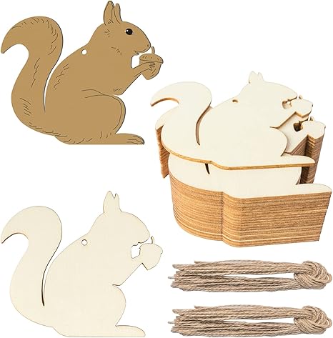 Wooden Animal Slices Squirrel Shaped Blank Wood Pieces Unfinished Wood Cutout Ornaments Labels Tags Art Craft for Christmas Wedding Birthday Party Thanksgiving Day Decoration 20Pcs.