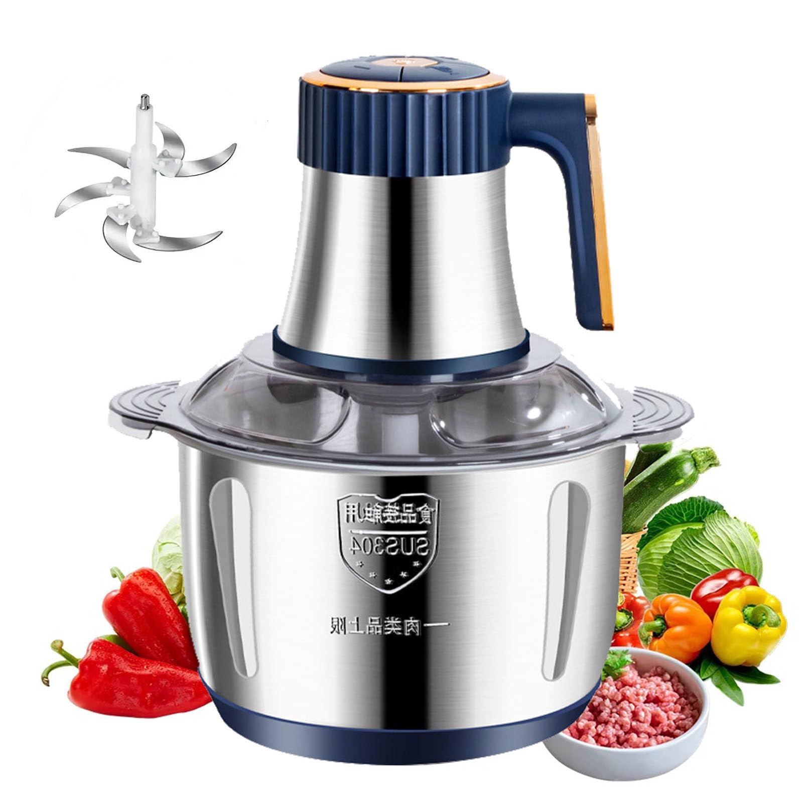 OFJIR - Procesador eléctrico de alimentos y picadora de carne, 500 W, 5 velocidades con exprimidor y amasadora de masa, 6 cuchillas de dos niveles para carne, verduras, frutos secos, alimentos para