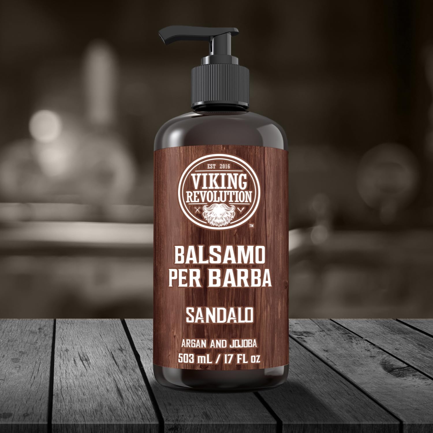 Viking Revolution Balsamo Barba con Oli di Argan e Jojoba (500 ml Balsamo) - Ammorbidisce e Rinforz Profumo di Sandalo - Balsamo Barba con Olio Barba Beard
