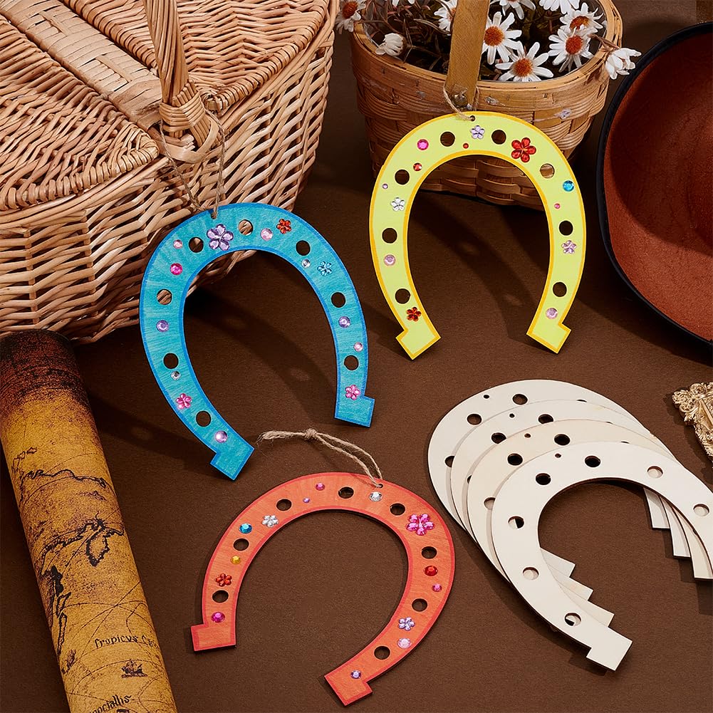 PH PandaHall 24pcs Unfinished Wooden Horseshoe Cutouts, Wood Horseshoe Chips with Jute Cord Blank Horseshoe Slices for Christmas Western Celebration Cowboy Painting Pyrography DIY Crafts Home Decor - Image 4
