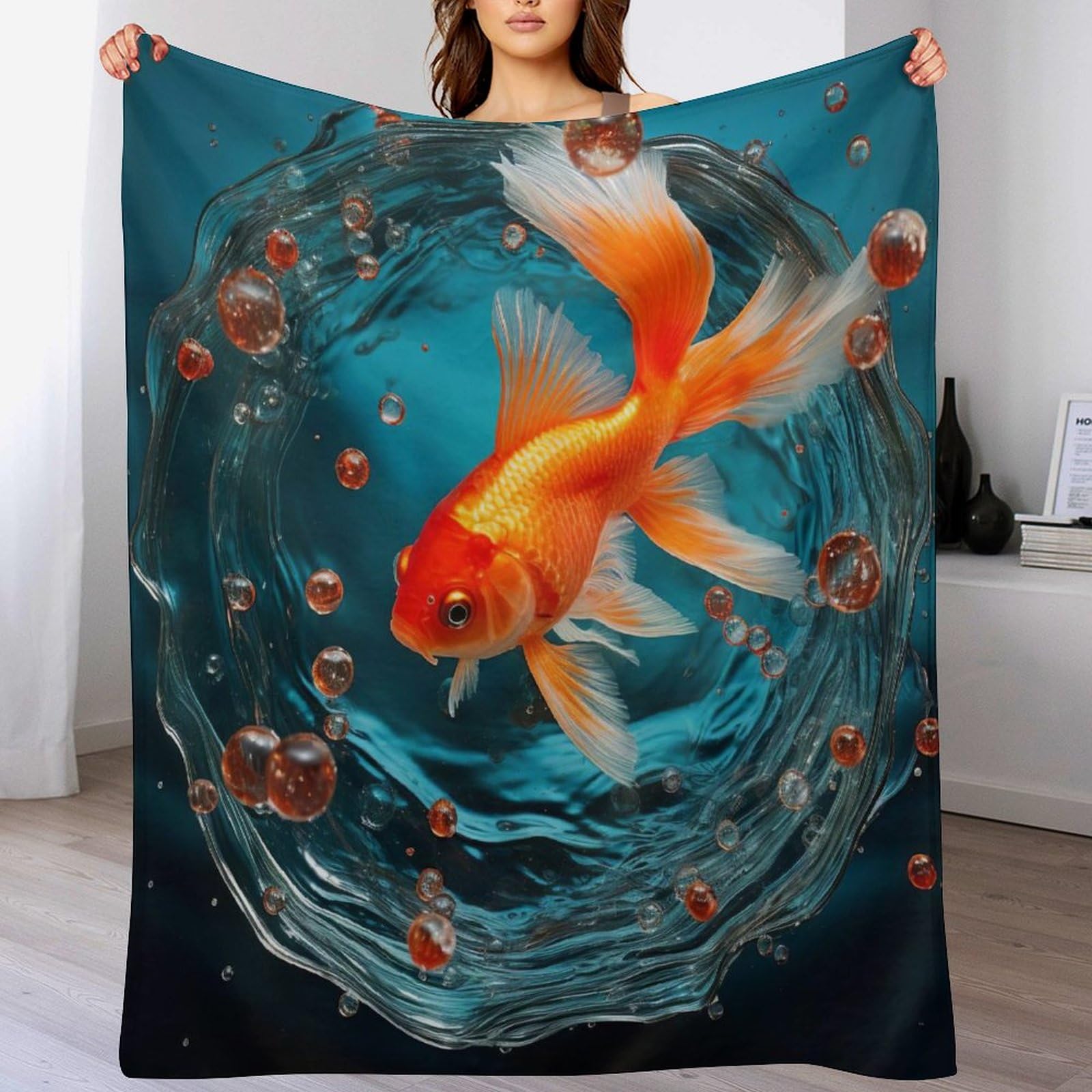 Couverture polaire plaid canapé en flanelle motif poisson de 130x180cm