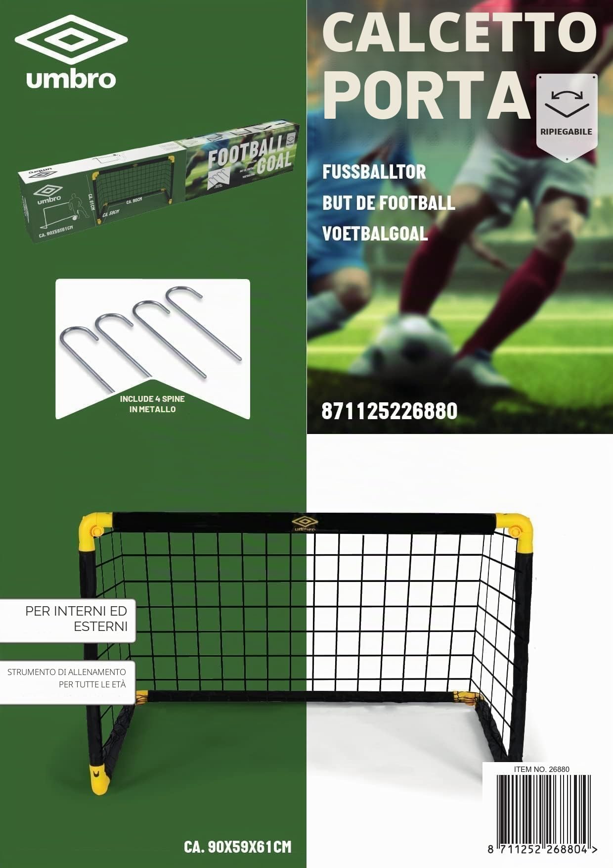Umbro Porta da calcio pieghevole 90 x 59 x 61 cm metallo