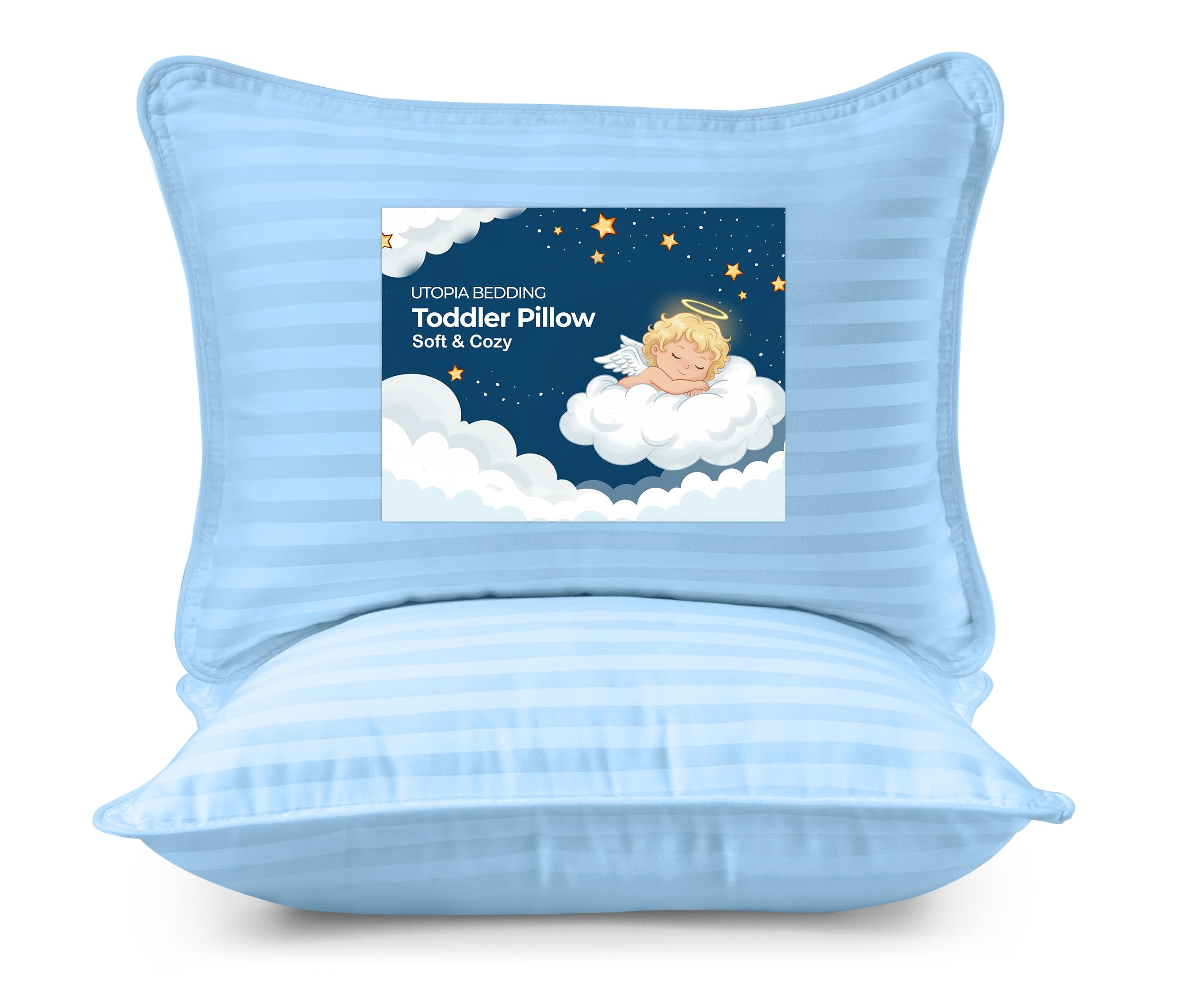 Utopia Bedding Lot de 2 oreillers pour Tout-Petits (Bleu Clair) 33 x 45,7 cm, Coque en mélange de Coton Doux et Respirant, Rembourrage en Polyester, Oreiller Parfait pour lit d'enfant et Voyage