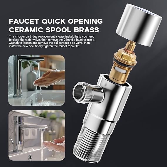 2PCS Bestgle Tap Valves Replacement Brass Ceramic Disc Cartridge - Hot & Cold Faucet Valve for Kitchen and Bathroom - 1/2 Quarter Turn G1/2 Thread