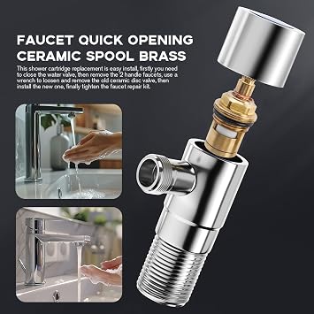 2PCS Bestgle Tap Valves Replacement Brass Ceramic Disc Cartridge - Hot & Cold Faucet Valve for Kitchen and Bathroom - 1/2 Quarter Turn G1/2 Thread