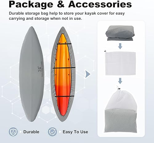 Vista 8 de Explore Land Cubierta impermeable para kayak, resistente a la decoloración, 600D, resistente a la decoloración, cubierta de almacenamiento de polvo