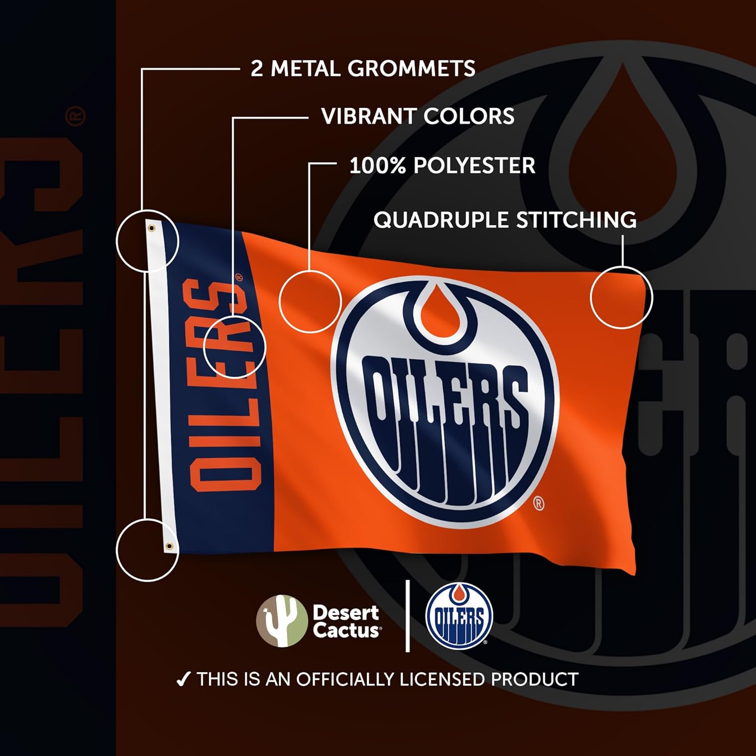 Desert Cactus Edmonton Oilers Flag NHL 100% Polyester Indoor Outdoor 3x5 feet National Hockey League Team Flags (Name Flag) - Image 4
