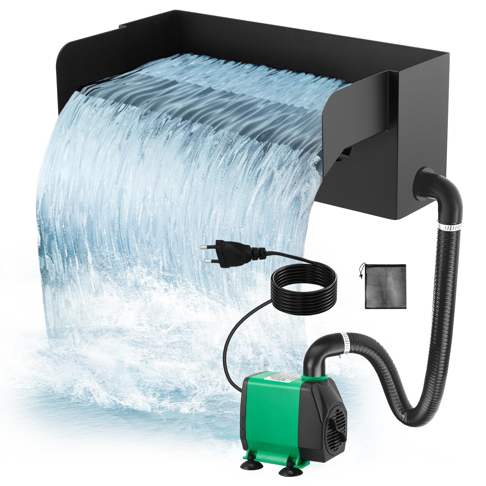 Edelstahl Teich Wasserfall Set 12.2in 40W 3000 L/H Pumpe für Gartenteich