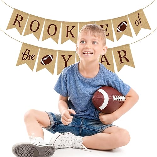 Miniatura 6 de Doumeny Cartel de arpillera de novato del año, guirnalda rústica de fútbol novato, guirnalda deportiva de fútbol americano, pancarta de fiesta