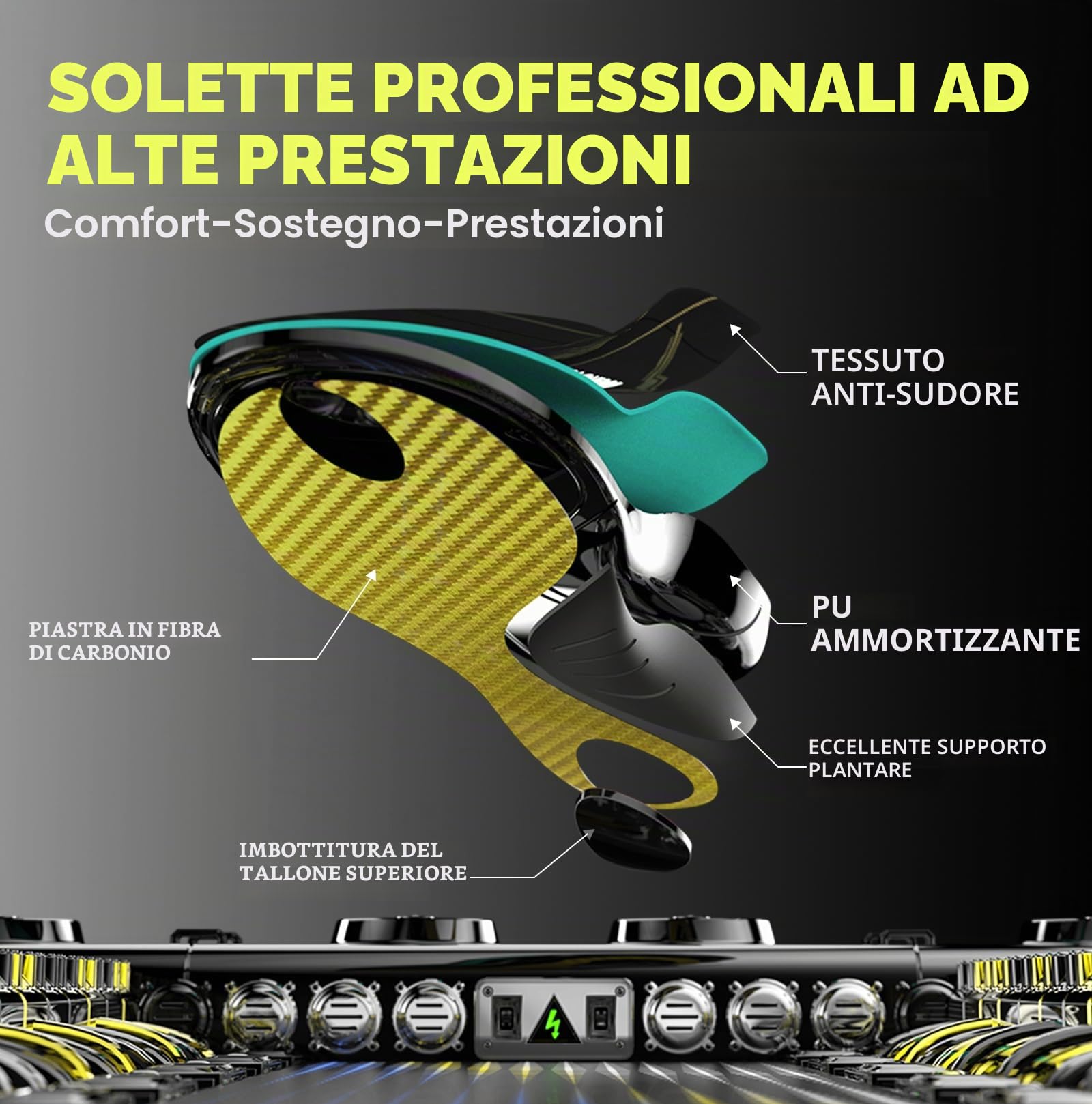 Solette in fibra di carbonio con supporto arco plantare, suola ammortizzante per lo sport attivo, ritorno energia e protezione lesioni, non per scarpe con tacchi o strette