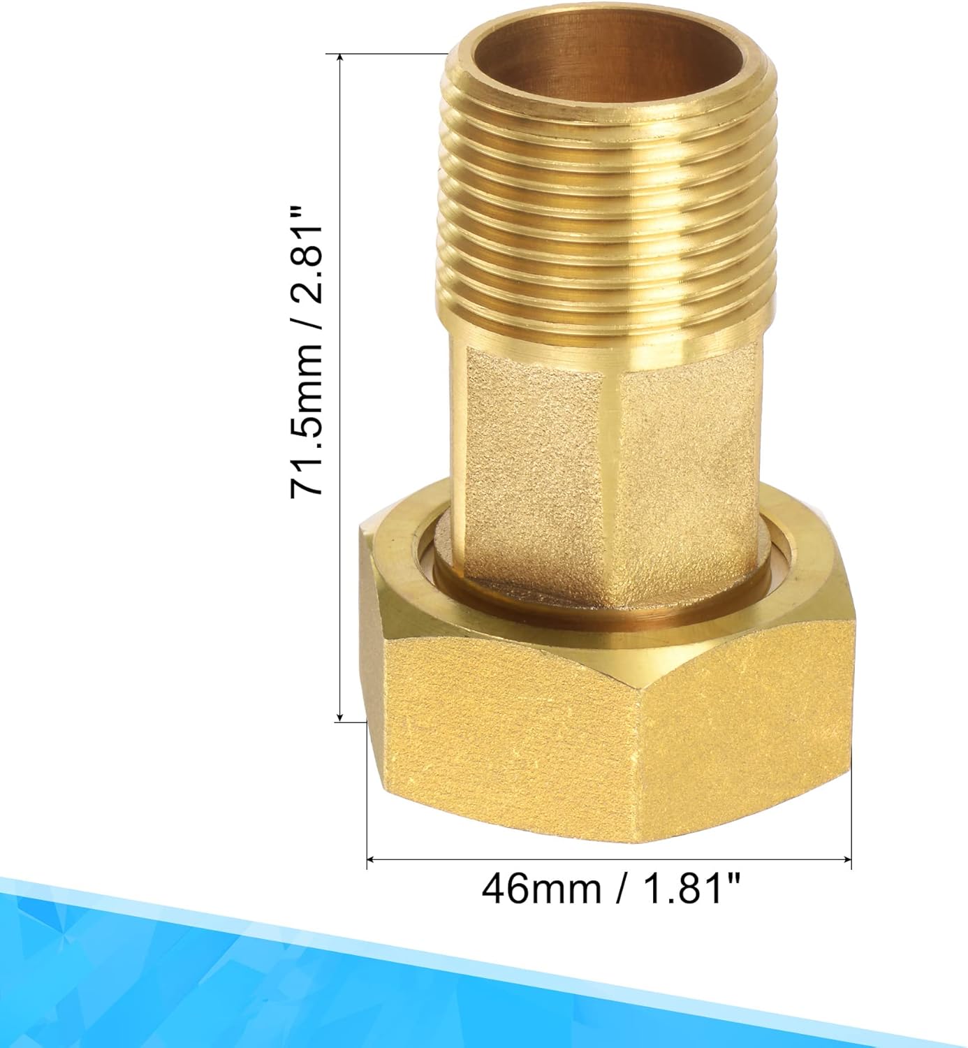 MECCANIXITY Brass Pipe Fitting Water Meter Coupling G1-1/4 Female x G1 Male Thread Hex Connector Adapter 71.5mm Length