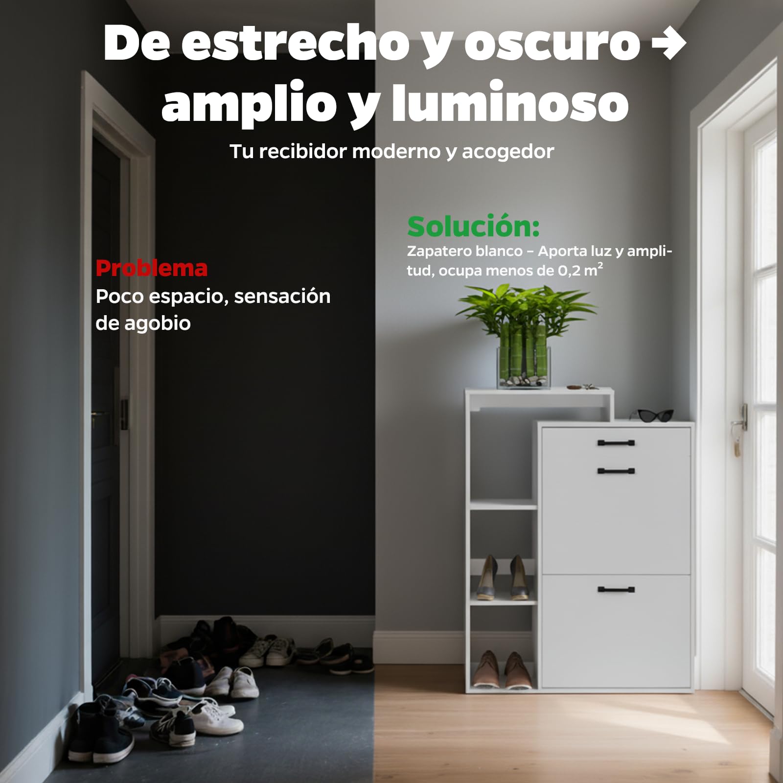 Zapatero Blanco Estrecho，80×24,5×109 cm Mueble Zapatero para recibidor o Pasillo, 3 estantes Regulables,1 cajón, 2 Puertas, Montaje fácil