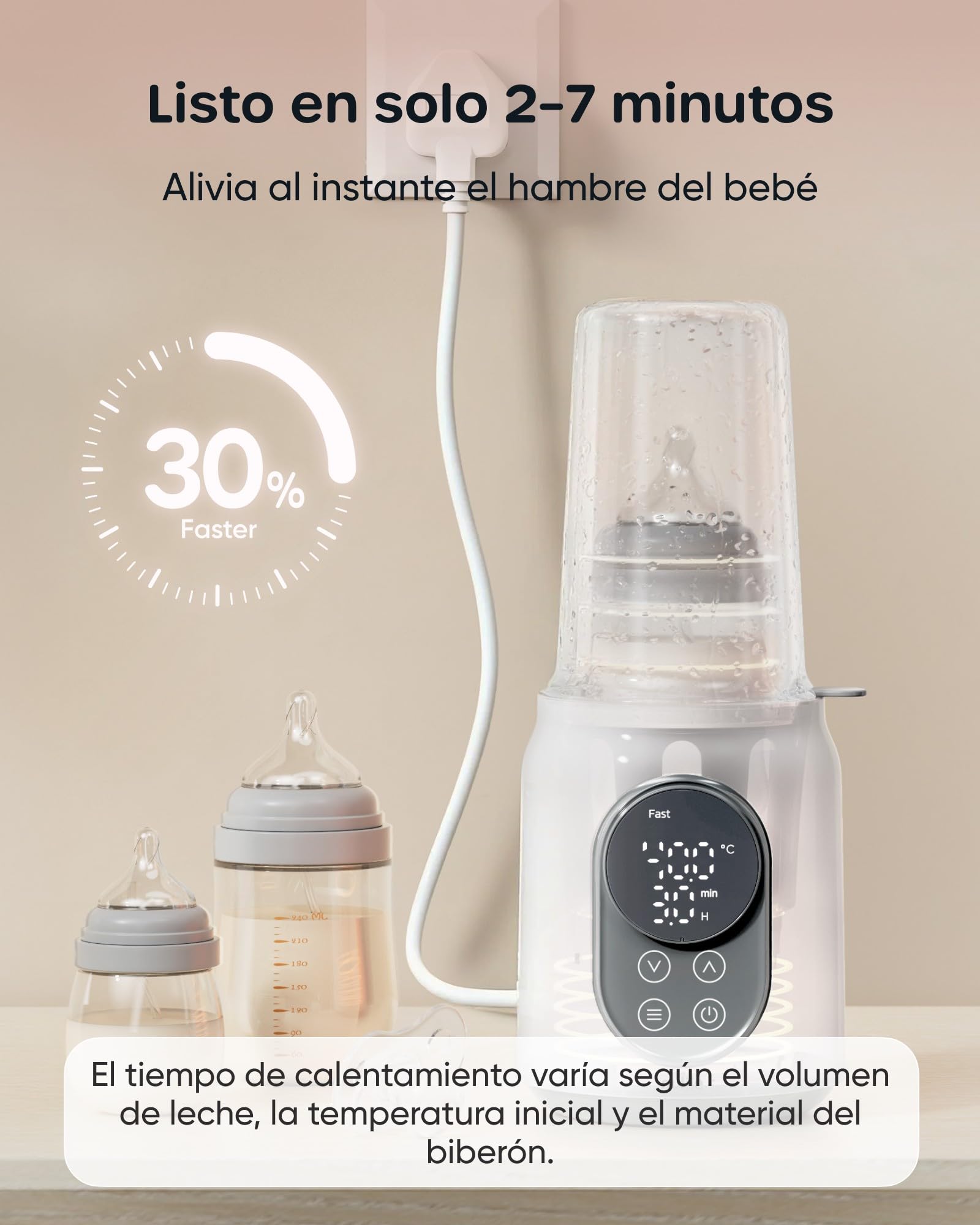 Calienta Biberones, Nuliie Calienta Biberones Eléctrico 10 en 1 para Leche Materna o Fórmula con Temporizador Digital Pantalla LCD Control de Temperatura Inteligente y Apagado Automático, 220V